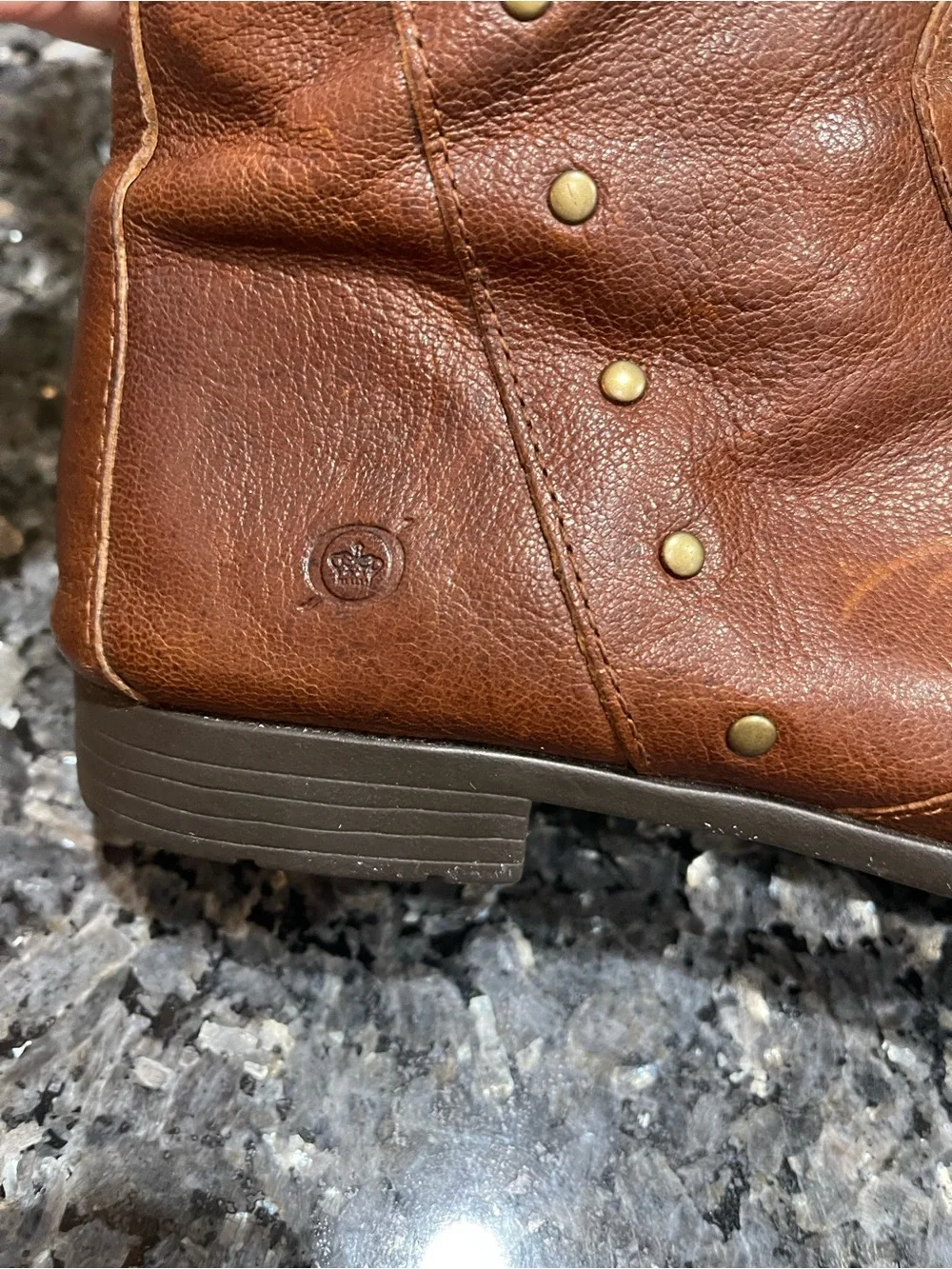 Born Amila Brown Leather Riding Boots with Stud Detail Size 9.5